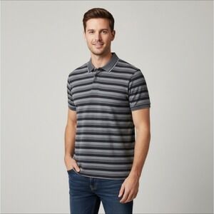 Gucci Men's Gray-Black Striped Polp Shirt - Made In Italy